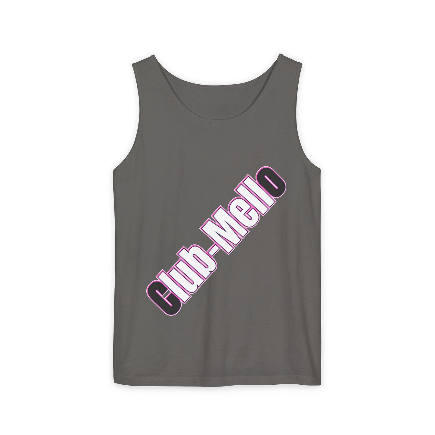 Club Melo vertical logo Tank Top | retro purple outline text