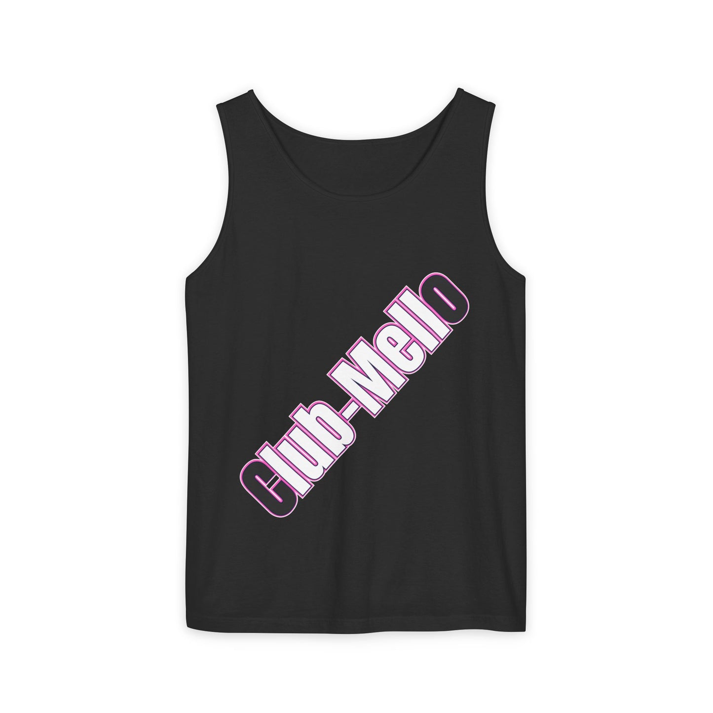 Club Melo vertical logo Tank Top | retro purple outline text