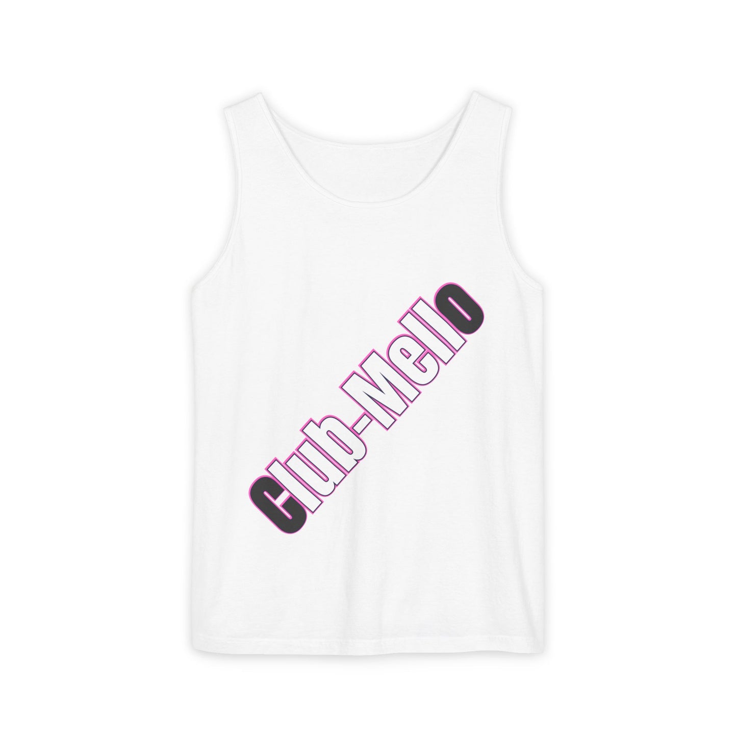 Club Melo vertical logo Tank Top | retro purple outline text