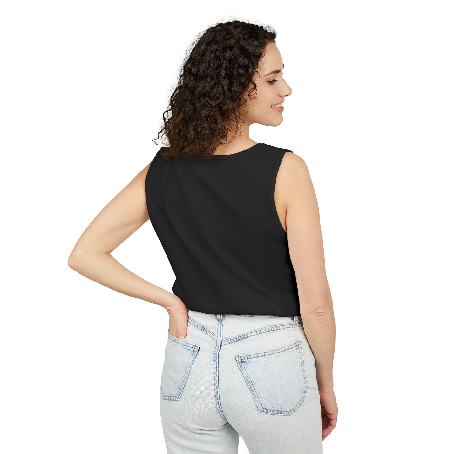 Club Melo vertical logo Tank Top | retro purple outline text